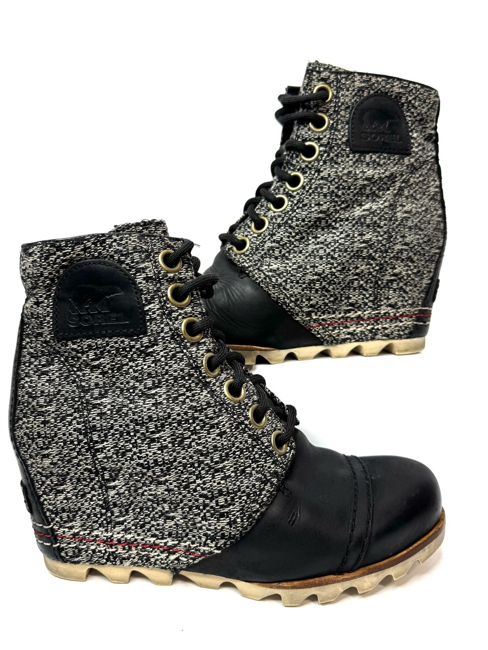 Sorel NL2265 Lexie Black Leather Wedge Winter Snow Ankle Womens Boots Size 6